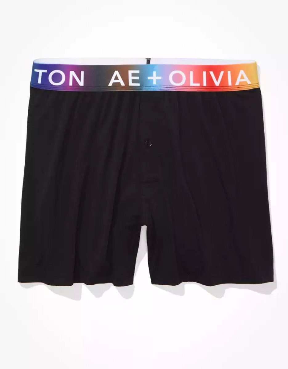 Shorts De Bain American Eagle AE Olivia Ponton Pride Ultra Soft Noir Homme | SQV-59646525